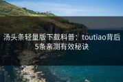 汤头条轻量版下载科普：toutiao背后5条亲测有效秘诀