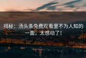 揭秘：汤头条免费观看里不为人知的一面，太感动了！