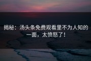 揭秘：汤头条免费观看里不为人知的一面，太愤怒了！