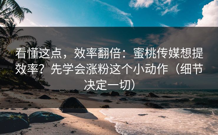 看懂这点，效率翻倍：蜜桃传媒想提效率？先学会涨粉这个小动作（细节决定一切）